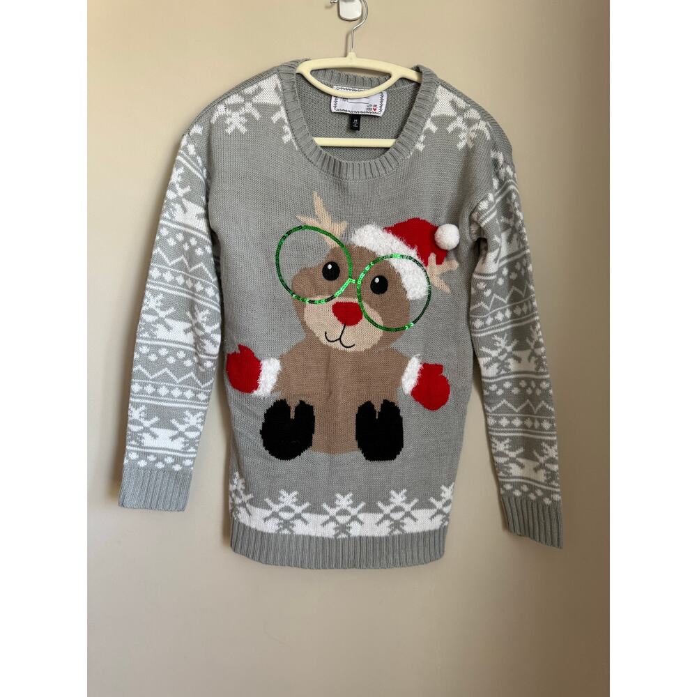 Love Derek‎ Baby Reindeer Sequin Christmas Sweater Size Medium